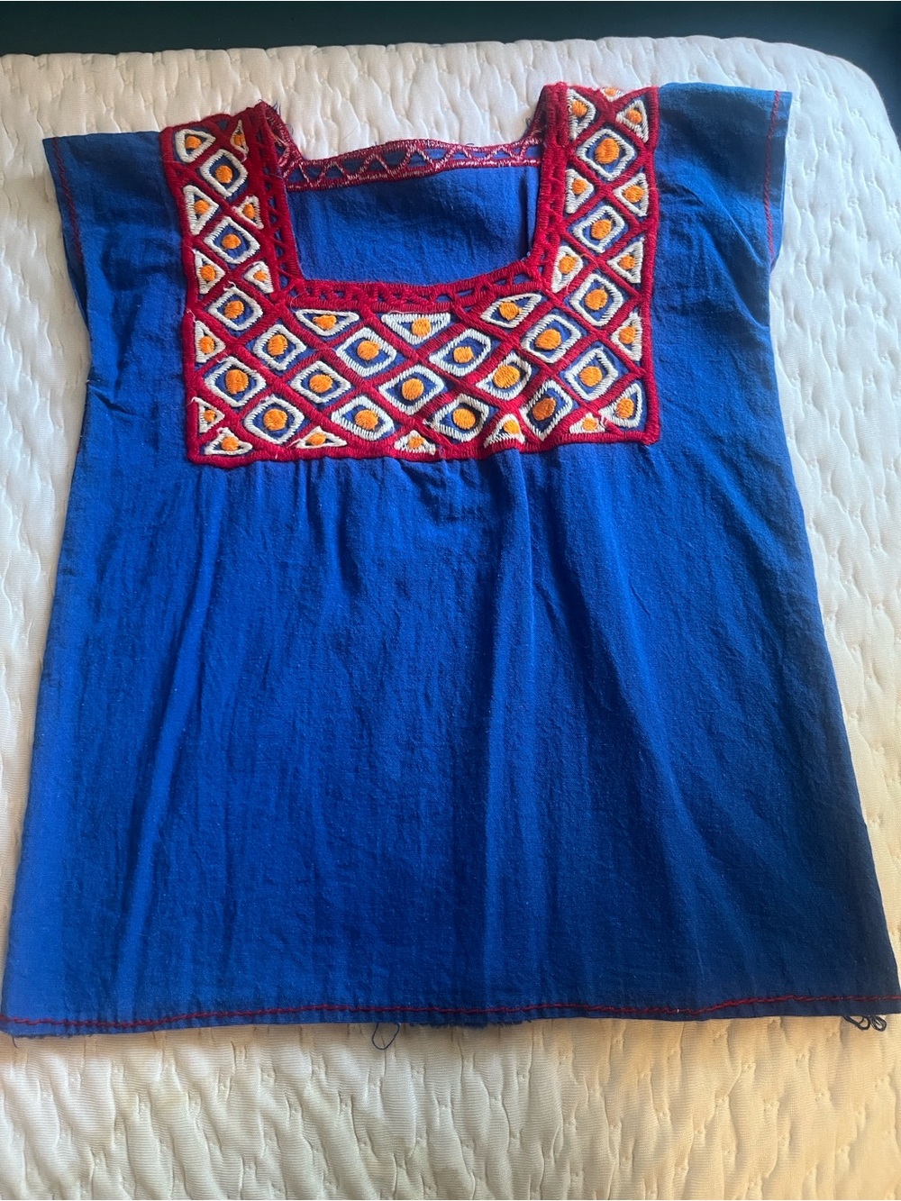 Hand-Embroidered Blue Mexican Huipil